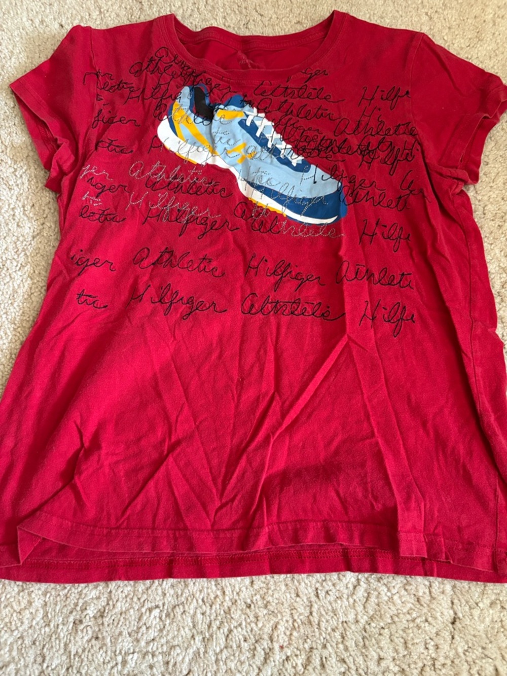 Tommy Hilfiger Red Tee with Blue & Yellow Sneaker Graphic